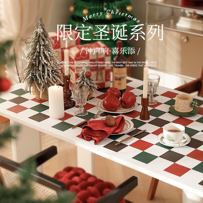 新年PVCc桌垫免洗防油防水节日氛围感桌布美式餐桌垫桌面保护垫子