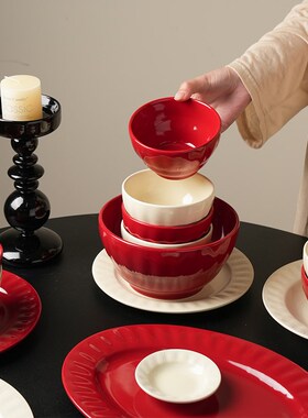 舍里高级感新婚礼物红色陶瓷碗碟盘套装礼盒陪嫁餐具乔迁新居碗盘