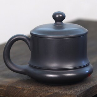 石黄紫砂杯中式手工男士高档泡茶杯办公室水杯带盖杯家用陶瓷杯子