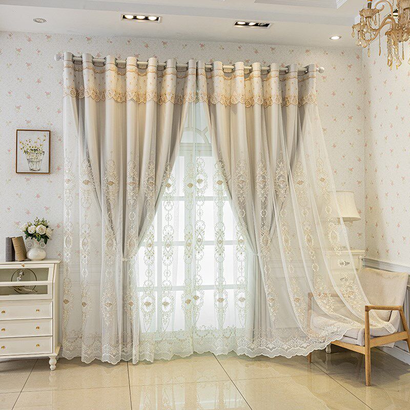 欧式大气奢华窗帘客厅卧室高遮光布纱一体现代简约立体浮雕绣