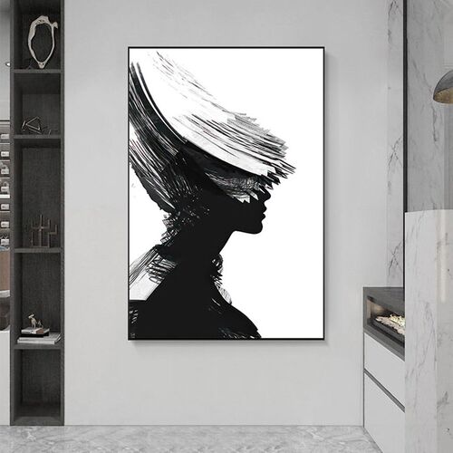黑白抽象艺术人物挂画客厅极简玄关壁画美发网红理发店墙面装饰画
