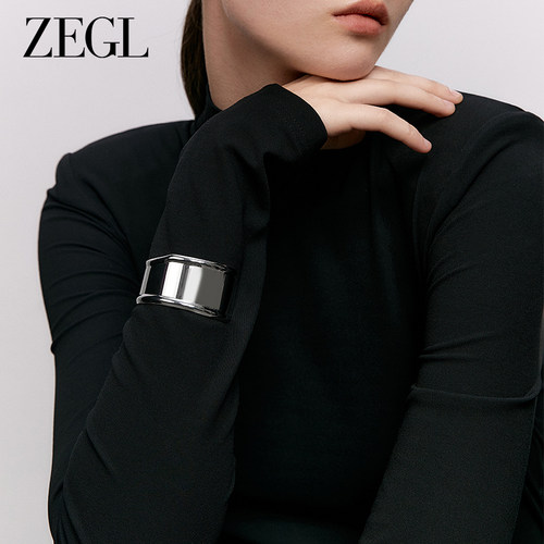 ZEGL亮面宽型开口手镯女小众设计20F24年新款爆款冷淡风手环手饰