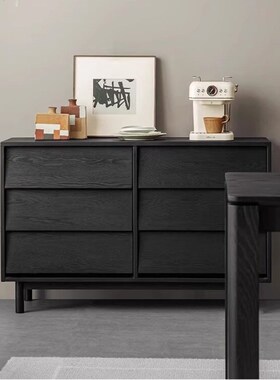 侘寂风黑色实木餐边柜中古沙发边柜斗柜靠墙储R物柜卧室床尾玄关