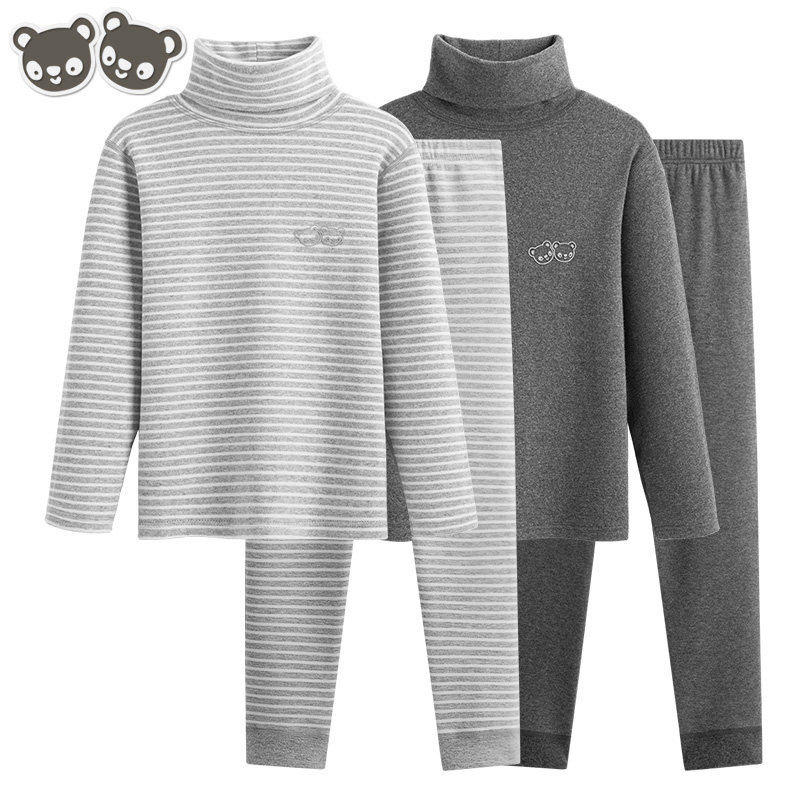 无骨高领儿童保暖内衣套装加绒加厚男孩大童男童秋衣秋裤全棉