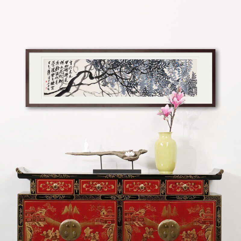 横幅齐白石写意花卉花鸟国画卧室书房办公室现代中式装饰画框挂画