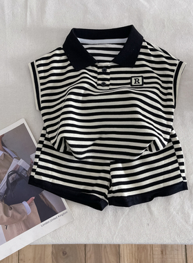 男童夏季条纹无袖polo套装2w025新款中小儿童两件套男孩薄款夏装