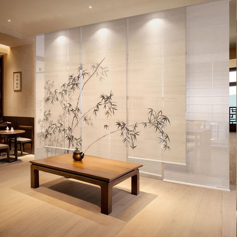 现代新中式卷帘遮光遮阳客厅窗帘新款竹子升降电动帘屏风隔断遮挡