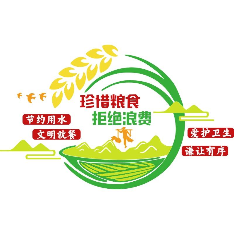 食堂文化墙面贴纸员工餐厅节约粮食珍惜宣传饭店挂画标语布置装饰
