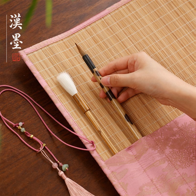 织锦竹制笔卷 彩色简约笔袋古风新竹帘老竹色R透气笔帘袋收纳袋