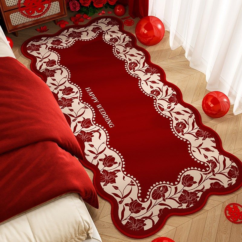 不规则地毯卧室客厅地垫结婚喜庆红色床边毯婚房主卧床下脚垫房间,居家布艺,床边毯,淘宝优惠券,粉丝福利购,淘宝优惠卷