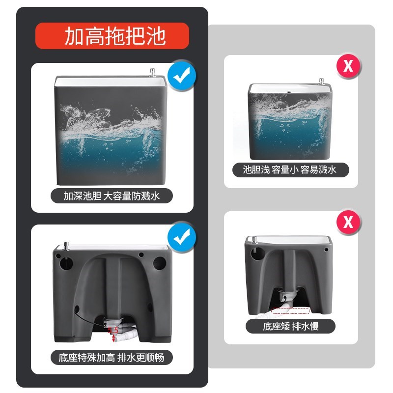 海嘉华陶瓷拖布池高脚洗拖把池地盆家用阳台卫生间防溅水墩布池槽