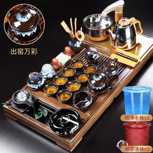家用整套全自动烧水壶一体茶盘实木办公室功夫流水泡茶台 茶具套装