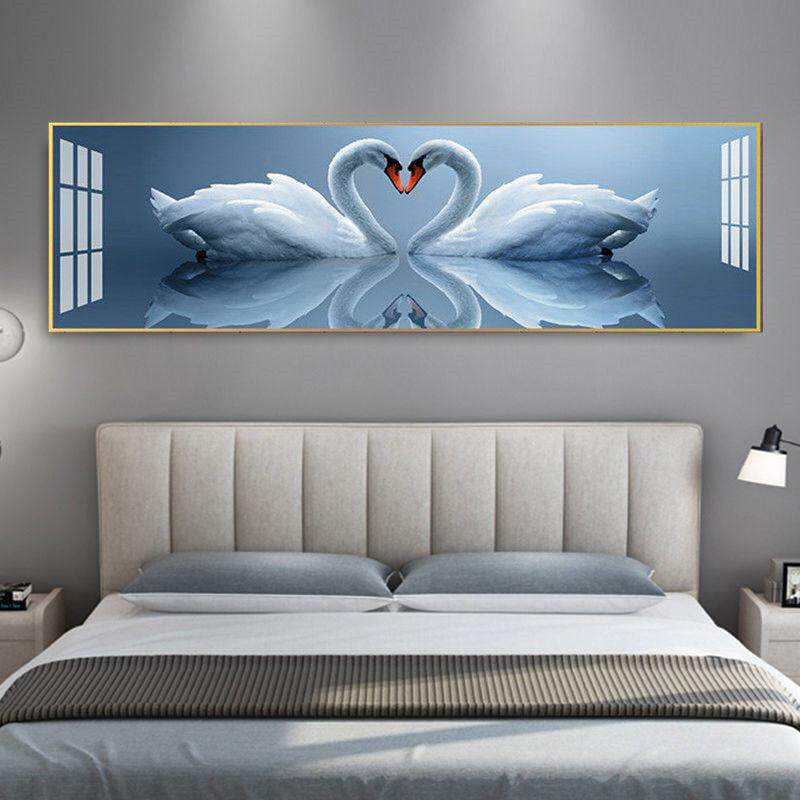 温馨主卧室床头装饰画天鹅轻奢房间现代简约宾馆酒店背景墙壁挂画