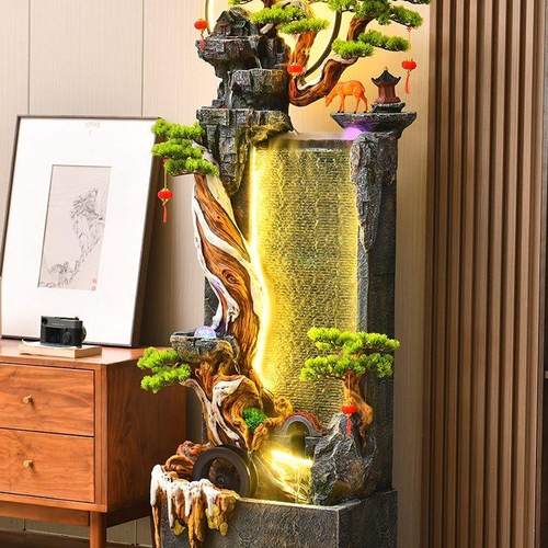 旁开业送礼摆件室内乔迁水景装饰客厅电视柜新招财假山流水喷泉居