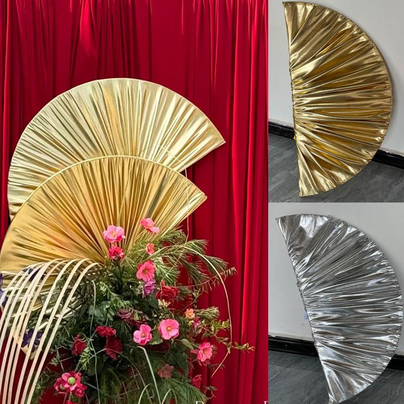 南洋风婚庆道具摆件金色褶皱半圆环扇形布艺婚礼迎宾装饰舞台布置