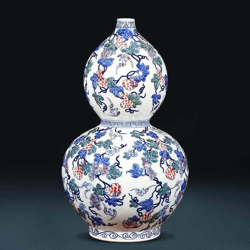 景德镇陶瓷器手绘仿古青花瓷福寿图葫芦花瓶摆件中式客厅酒柜摆件,家居饰品,花瓶,淘宝优惠券,粉丝福利购,淘宝优惠卷