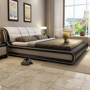 主卧高端大气皮床1米8双人大床简约现代轻奢实木软包科技布艺婚床