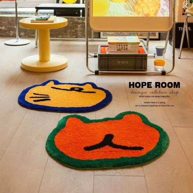 多巴胺撞色动物植绒地毯儿童房床边毯家用客厅沙发毯浴室簇绒地垫