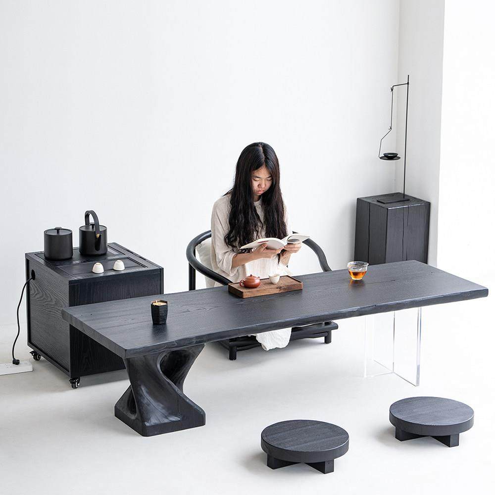 叁几 侘寂风原木茶几白蜡木碳化黑色桌子设计师茶台榻榻米矮茶桌,住宅家具,家用茶台/茶桌,淘宝优惠券,粉丝福利购,淘宝优惠卷