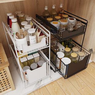 抽屉式橱柜内收纳筐厨房浴室清洁用品储物推拉篮厨房下水槽置物架