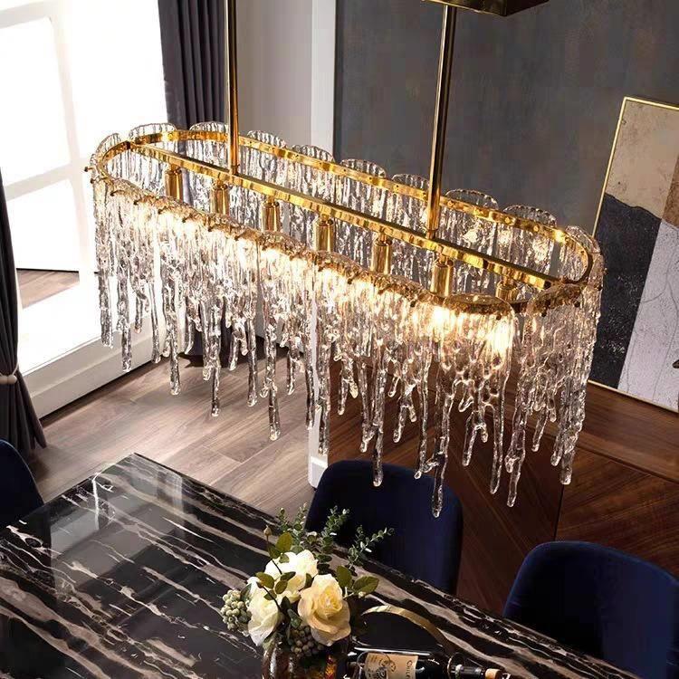 轻奢全铜椭意圆餐吊灯简约现代彷冰雕吧台灯创艺术58987长方形饭