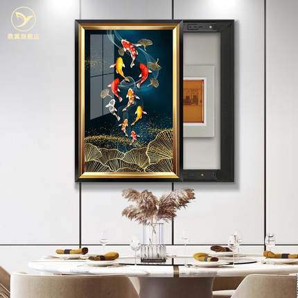 竖版电表箱装饰画竖款免打孔推拉式遮挡装挂画晶瓷客厅配电箱欧式