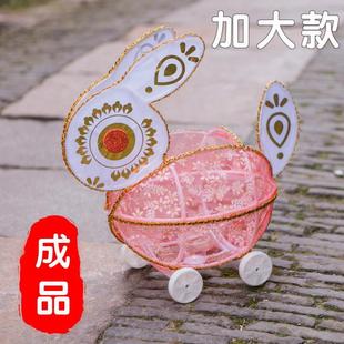 加大手工拉线拖拉兔灯新春发光滚动中秋花灯大红布艺兔子生肖灯笼