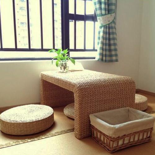 榻榻米茶几藤编草编阳台飘窗客厅茶桌简约日式矮桌家用地台组合桌