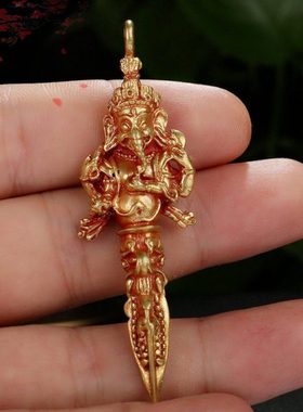 尼泊尔纯铜象鼻天财神吊坠障碍神毗那也迦吊坠挂饰车挂