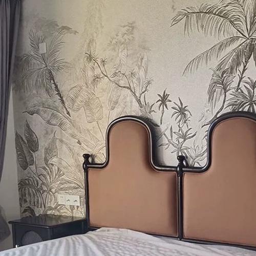法式复古壁纸卧室床头背景墙布壁画酒店民宿热带丛雨林芭蕉树墙纸