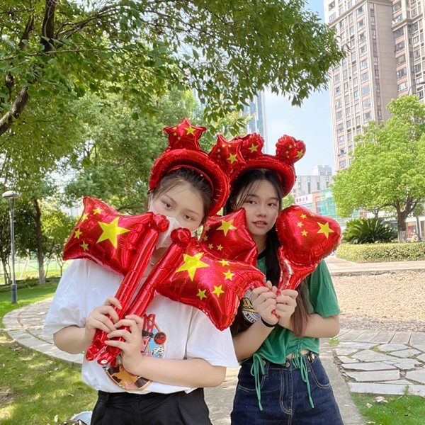 创意红旗星发箍气球氛围感入场五会活动道具运动角手持幼儿园