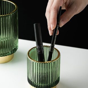 玻璃美妆蛋轻奢桶杯盒筒风化妆刷收纳 生活态桌面刷桶眉笔收纳ins