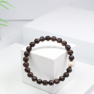 印度老山檀香横纹阴沉无相手串手工雕刻男女文玩佛珠配猛犸8.5mm