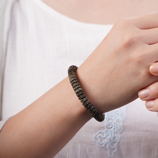 印度老山檀香天然阴沉黑肉手串3*8药片珠铜钱珠男女文玩单圈佛珠