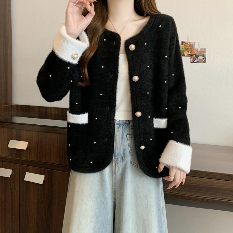 气质小香风仿水貂绒针织开