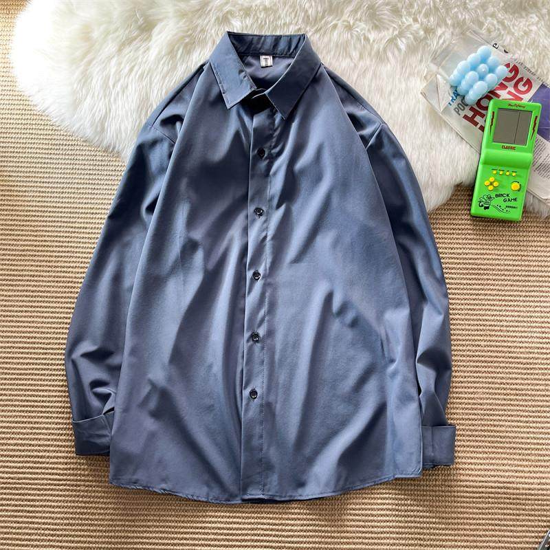 秋季糖果色长袖衬衫男韩版潮流简约纯色衬衣ins港风日系宽松外套