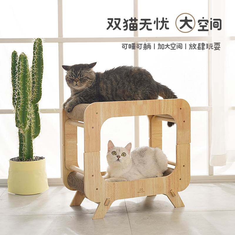 猫抓板木质电视机立式瓦楞纸耐磨不掉屑猫咪磨爪神器大号猫窝一体