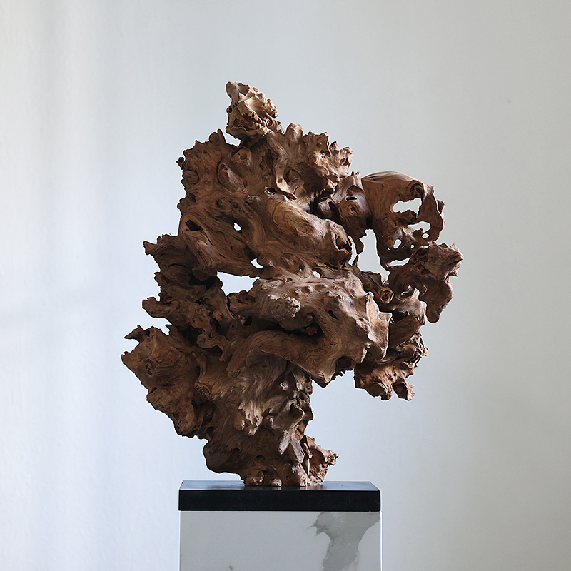 侘寂风枯木雕塑艺术造型新中式桌面摆件玄关茶室风化木雕落地摆件