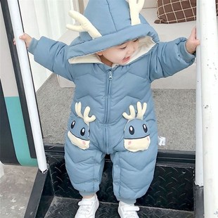 新生婴儿连体衣冬季加绒加厚01-2E岁男女宝宝羽绒棉服哈衣外出爬