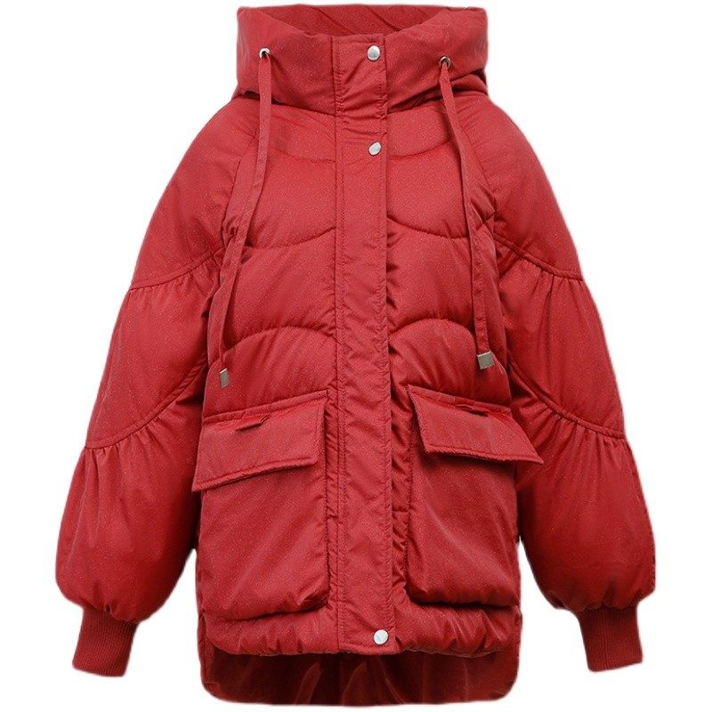 星空羽绒棉服女中长款2021冬装新款时尚连帽小棉袄小个子加厚棉衣