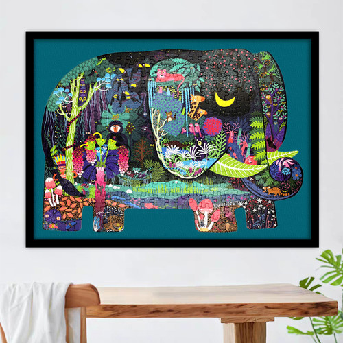 mideer弥鹿大象拼图专用实木定制相框裱画挂墙多色背景可选夜幕正