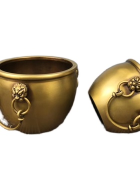 实心纯铜聚宝盆摆件客厅狮头皇宫招财缸按比例仿制办公室桌面元宝