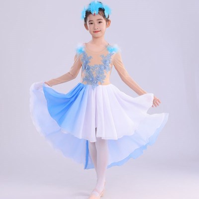 六一现代舞蹈异水灵羽毛舞蹈服朱鹮朱雀丹顶鹤动物芭蕾蓬蓬裙表演