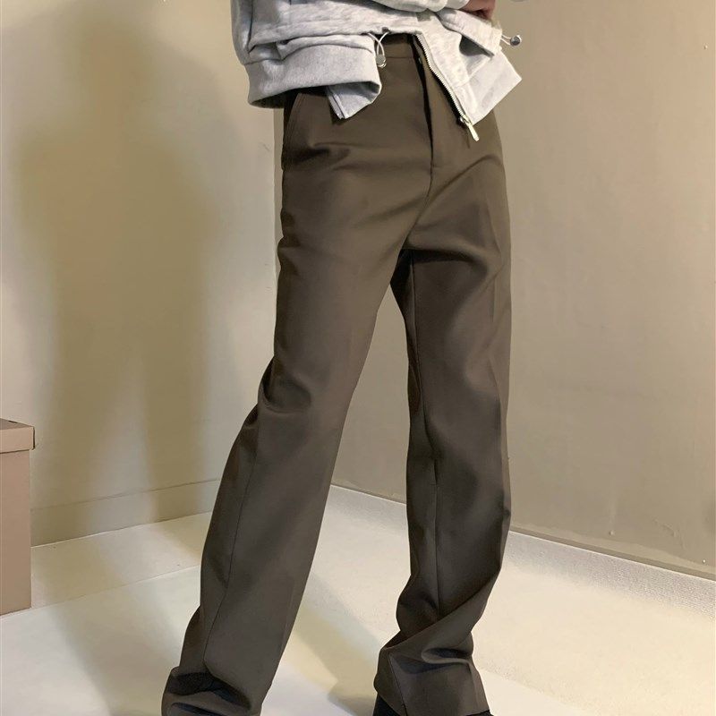 美式小众高街vibe风开叉微喇叭西裤男垂坠感高级感堆积显瘦拖地裤