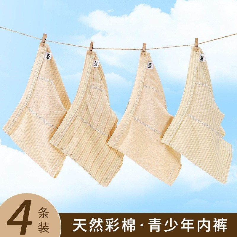 男童纯棉平角内裤天然彩棉儿童四角裤初高中学生青少年大童四角裤