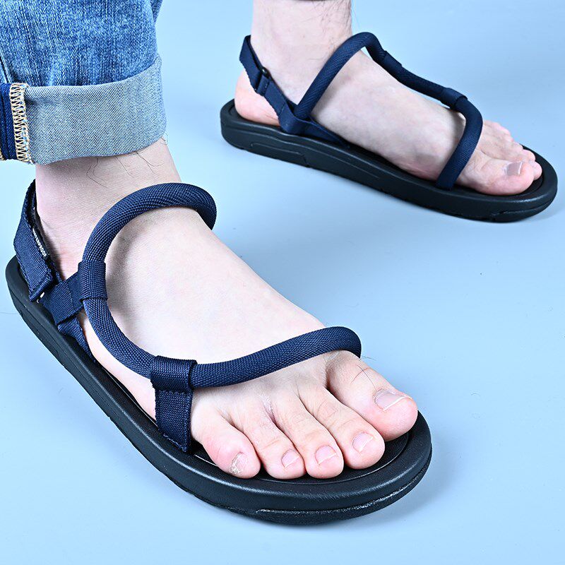 海军蓝凉鞋男款学生青少年海边简易透气男式沙滩鞋韩版潮流情侣女