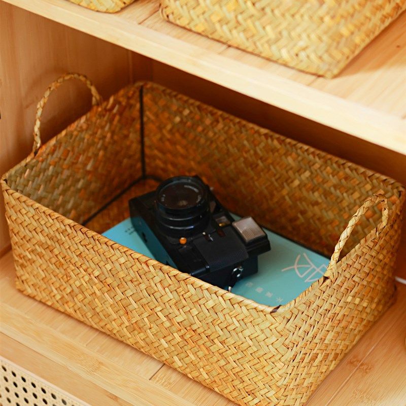 海草编收纳篮双耳桌面杂物收纳筐零食筐藤编储物篮手工编织篮,收纳整理,其他收纳篮,淘宝优惠券,粉丝福利购,淘宝优惠卷