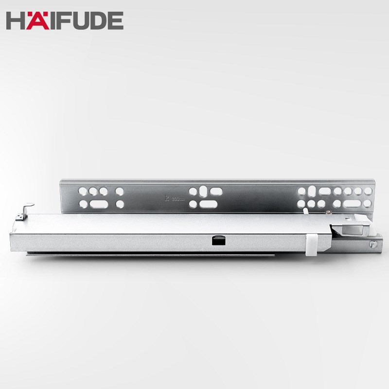 海福得隐藏滑轨免打孔带阻尼缓冲抽屉家具导轨工业重型三节托底轨