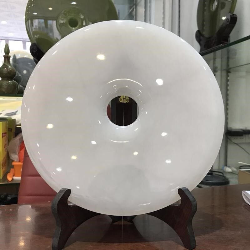 天然阿富汗白玉平安扣精品摆件和氏璧玄关酒柜玉器天然工艺品玉璧