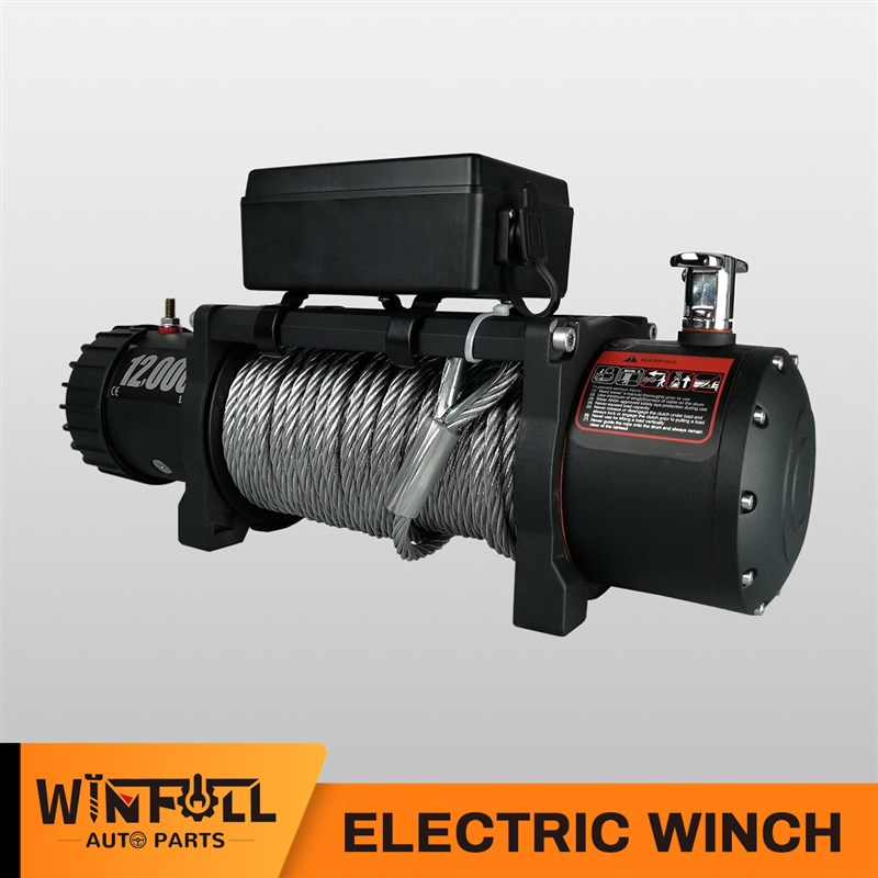 12000LBS 钢丝绳绞盘 12v24v直流电动绞盘吊机 自救牵引器